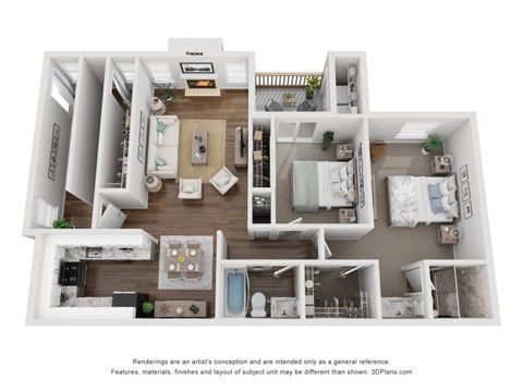 Floor plan for 2 beds, 2 baths, 1120 sqft